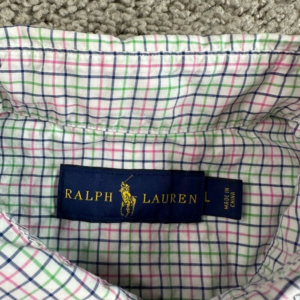 Ralph Lauren Shirt Mens Large Purple White Blue Pony Multicolor Check FLAW - Picture 4 of 12